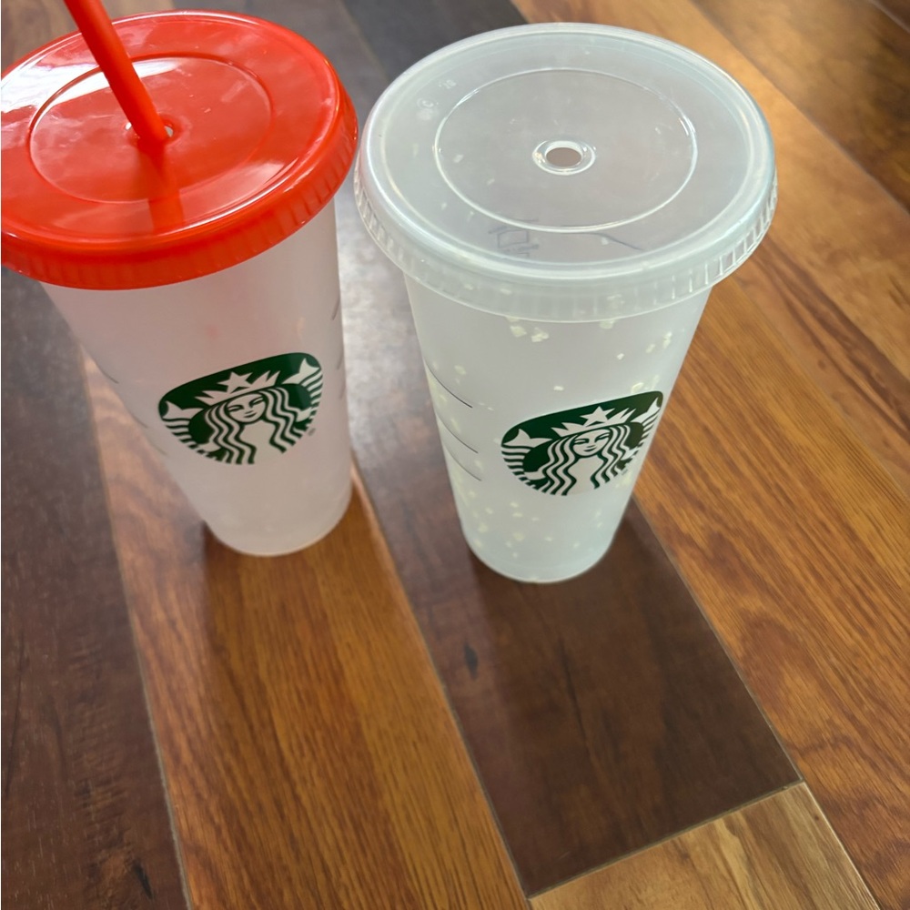 Starbucks Frosted Cups with Red and Clear Lids